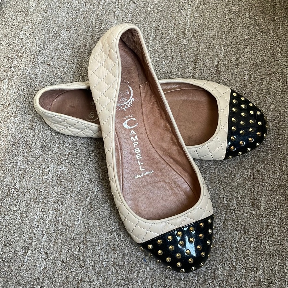 Jeffrey Campbell sz 7.5/8 quilted studded leather flats cap toe
